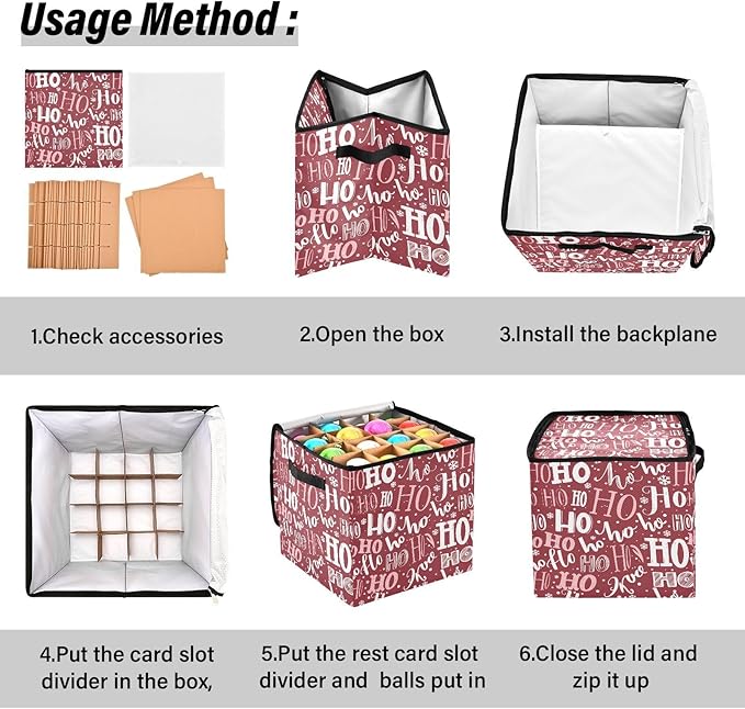 Santa Claus Red Christmas Ornament Storage Basket Box Winter Xmas Holiday Storage Container Cube with Adjustable Dividers for 64 Holiday Ornaments or Decorations Keeps Clean and Dry for Next Season