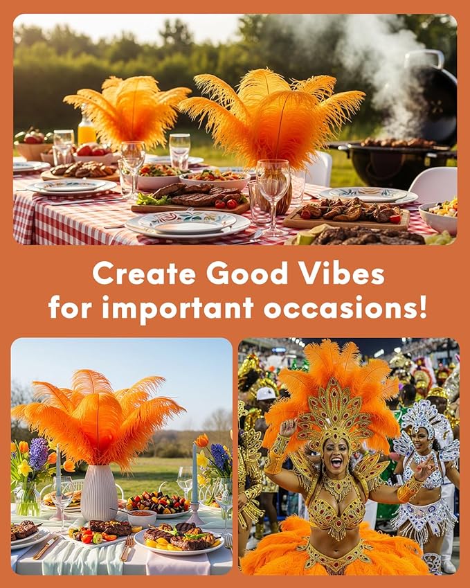 30pcs Orange Ostrich Feathers Natural Bulk 11-14inch(28-35cm) Vase Craft Wedding Home Party Centerpieces Christmas Day Decoration