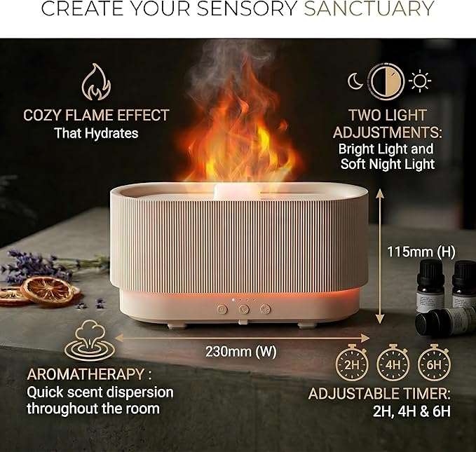 8 Colour Aromatherapy Diffuser, Essential Oil Diffusers for Home, Desk Humidifier, Flame Diffuser, Ultrasonic Diffuser, Aroma Diffuser for Home, Fire Diffuser 300ml