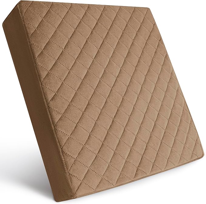 Firm 18x18x3 Memory Foam Seat Cushion for Home, Office, Car - Washable Velvety Cover with Waterproof Layer & Non-Slip Base - Booster Cushion - Sciatica & Back Pain Relief - Brown