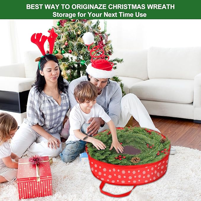Christmas Wreath Storage Container - 30 Inch Wreath Storage Organizer bag -Durable Handles - Holiday and Seasonal Wreath Storage Bags - 1 Pack