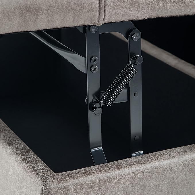 SIMPLIHOME Harrison Coffee Table Storage Ottoman - 36 inch Wide Upholstered Vegan Leather Square Lift-Top Ottoman in Distressed Grey Taupe, Transitional Ottoman for Living Room with Storage