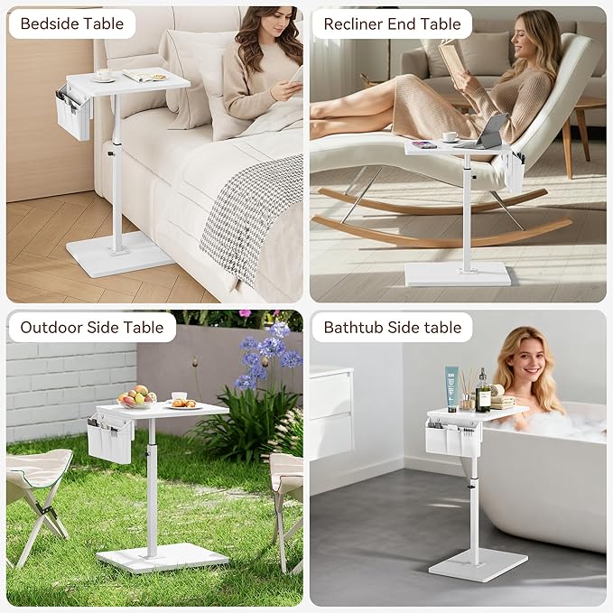 Vagusicc Sofa Armrest Tray Table for Couch, 360° Swivel Height Adjustable TV Tray Table for Small Spaces, Snack Side Table for Couch, Bed, Chair, C Shaped End Side Table for Eating, Reading, Laptop