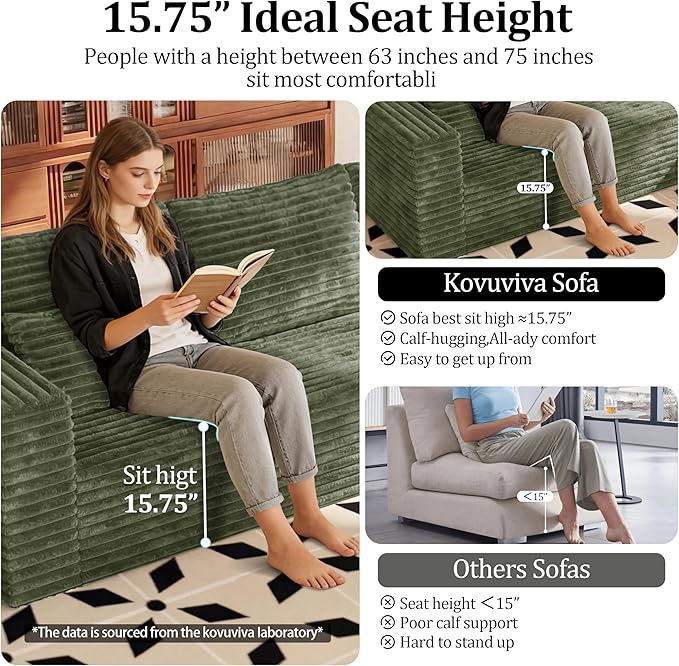 BSHOMGI Modular Sectional Sofa, Modern Cloud Boneless Couch with High-Resilience Foam Support, Oversized Upholstered Sectional Couch for Living Room, Apartments & Bedroom, No Assembly Required | Boneless Compressed, Sofa in a Box, Cloud Couch, Deep Sea...