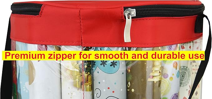 Freegrace Gift Warp Organizer | Large 9" x 40.9" Wrapping Paper Rolls Storage Bag | Tearproof & Space Saving Under Bed Gift Bag Organization (Red)