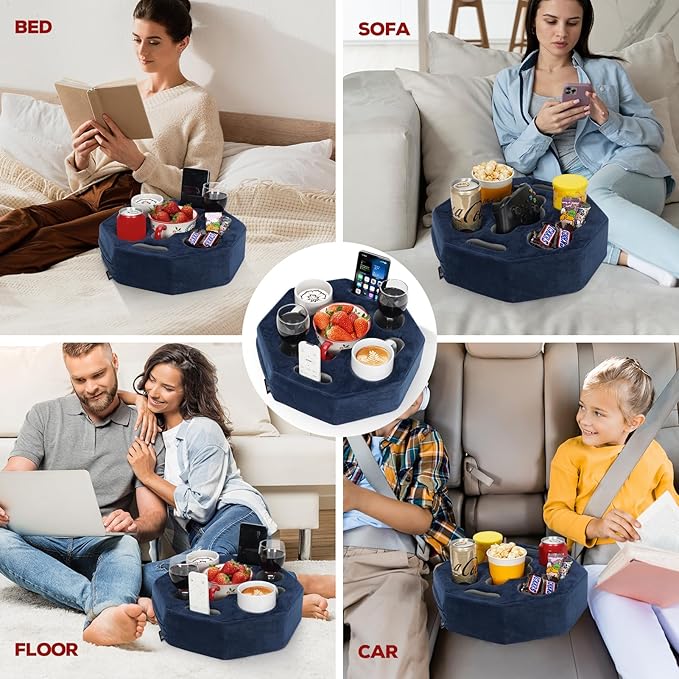 Couch Cup Holder Pillow,Couch Drink Holder,Octagon Couch Caddy for Coffee Cup,Phone,Remote,Couch Cup Holder Tray for Bed,Car,Sofa,Table