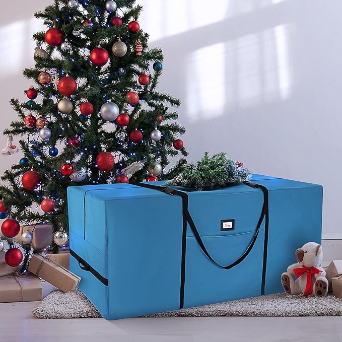 Hearth & Harbor 9 ft Christmas Tree Storage Bag - Artificial Christmas Tree Bag with Reinforced Handles, Dual Zipper, Wide Opening - Large Storage Container for Trees and Decorations, 2 Piece set