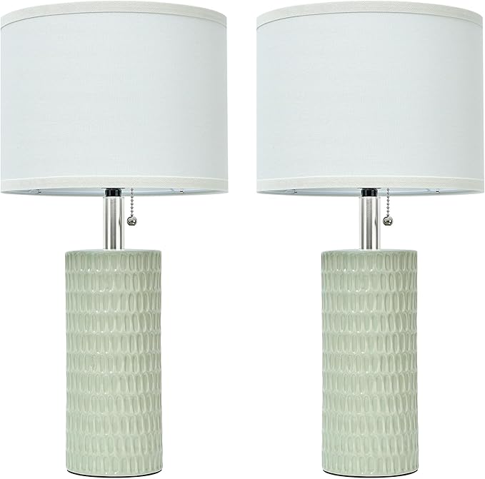 Reaketon Table Lamps for Living Room Set of 2, Ceramic Table Lamps for Bedroom, 20" Modern Lamps for Night Stands, Light Green