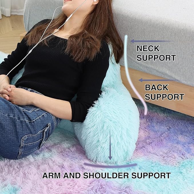 A Nice Night Faux Fur Reading Pillow Bed Wedge Large Adult Children Backrest with Arms Back Support for Sitting Up in Bed/Couch for Bedrest,BluePurple,More Large