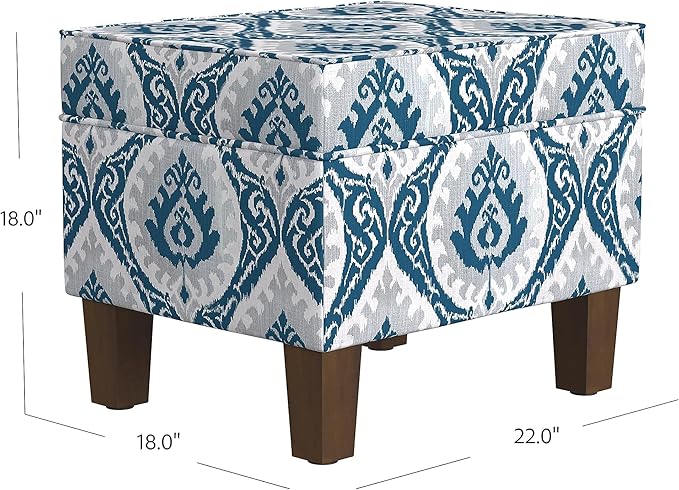Homepop Home Decor |K7646-A877| Upholstered Modern Rectangular Storage Ottoman | Hinged Lid Ottoman with Storage for Living Room & Bedroom, Blue Ikat Medallion Print