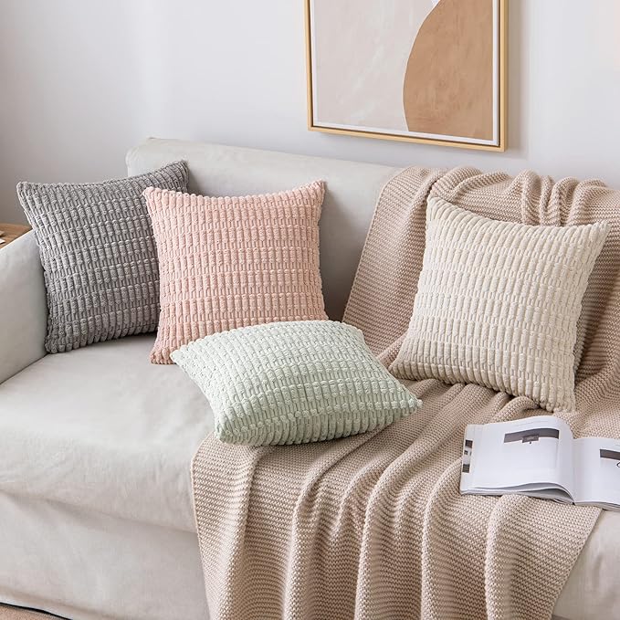 MIULEE Pack of 2 Spring Corduroy Decorative Lumbar Throw Pillow Covers 20x12 Inch Soft Boho Striped Pillow Covers Modern Farmhouse Home Decor for Summer Sofa Living Room Couch Bed Light Green