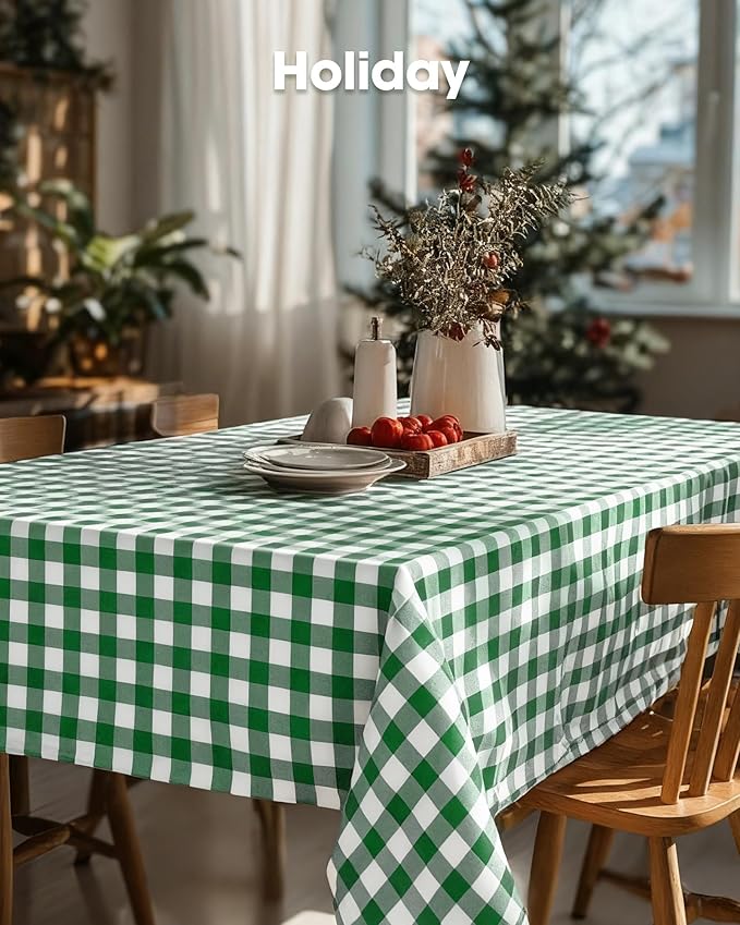 Pureegg Premium Use and Throw Table Covers 10 Pack 54x108 Inch Black for Rectangular Tables, Green Plaid