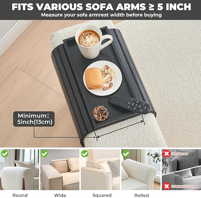 LOVYANXUE Bamboo Sofa Arm Tray, Anti Falling Couch Arm Tray Table, Foldable Couch Armrest Table, Portable Sofa Armrest Trays Cup Holder for Drink, Cups, Phone, Snacks, Remote