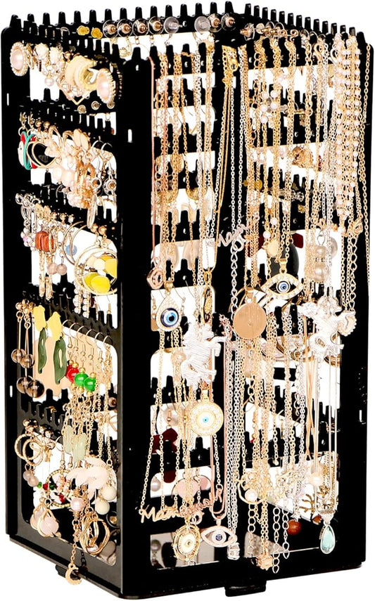 17Dec 360 Rotating Earring Holder Organizer Stand,5 Tiers Acrylic Jewelry Organizers and Storage,Stud Earring Organizers and Storage,212 Holes and 212 Grooves for Earrings Necklaces chain bracelet