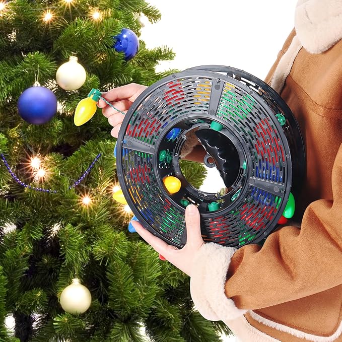 Christmas Light Storage Bag - Tear Proof 600D Oxford Fabric/Internal PVC Material with Reinforced Handles - With 4 Reels Stores up to 500 Ft Holiday Mini Christmas Tree Lights & Extension Cords,Gray