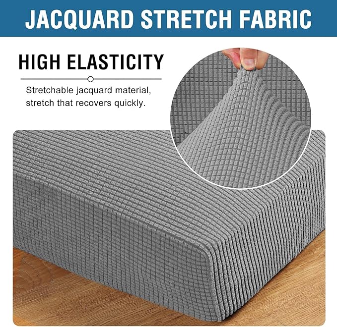 H.VERSAILTEX Super Stretch Individual Seat Cushion Covers Sofa Covers Couch Cushion Covers Slipcover Sets Thick Jacquard Textured Twill Fabric (1 Piece Chair Cushion Cover, Dove)