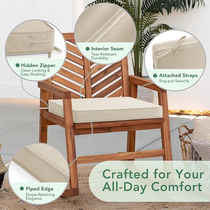 Outdoor Chair Cushions Set of 4: Waterproof & Color Fastness Seat Cushion for Patio Furniture - 22 x 22 x 3 Inch Chair Pads with Ties and Hidden Zipper - Patio Chair Cushion Replacement, Beige