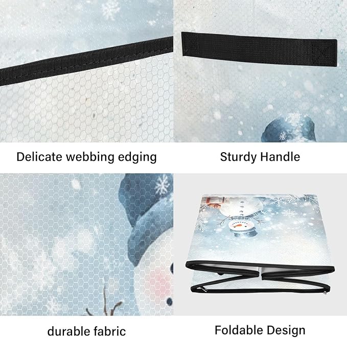 Snowman Jingle Bells Christmas Ornament Storage Basket Box Winter Snowflake Blue Silver Holiday Storage Container Cube with Adjustable Dividers for 64 Holiday Ornaments or Decorations