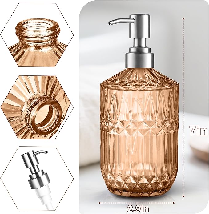Kaishun 13 Oz Refillable Soap Dispenser, Glass Soap Dispenser for Dispense Hand Soap, Dish Soap, Lotion 2pack (Orange)