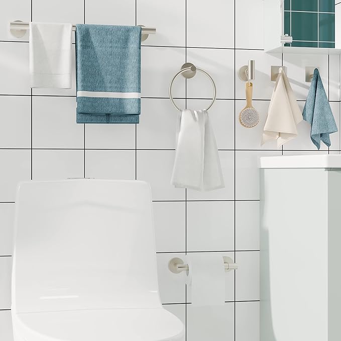 RARXTR 6 PCS Bathroom Hardware Set, Including 16" Hand Towel Bar, Toilet Paper Holder, Towel Ring, Robe Towel Hooks, Bathroom Accessories Kit (Brushed Stainless Steel)