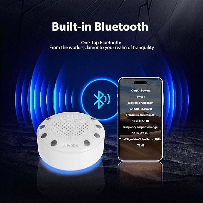 S318 White Noise Machine, Portable Sound Machine for Sleep with Bluetooth, 25 Non-Looping Sounds, 11-Color Night Light, Memory & Timer, USB-C Powered, for Baby Kids Adults Home Office Travel