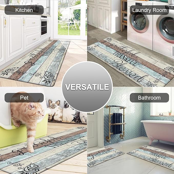 HEBE Anti Fatigue Kitchen Mat Set of 2 Non Slip Cushioned Kitchen Mats for Floor Waterproof Farmhouse Kitchen Rugs and Mats Set Comfort Standing Desk Mat Carpet for Sink,Office,Laundry