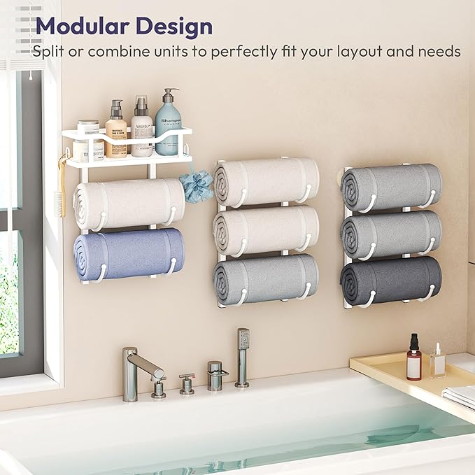 SWTYMIKI Over the Door Towel Rack - 9 Tier Towel Racks for Bathroom Wall Mounted, Towel Holder with Shelf, Hanging Rolled Towel Storage Organizer for Small Bathroom, Camper, RV, White