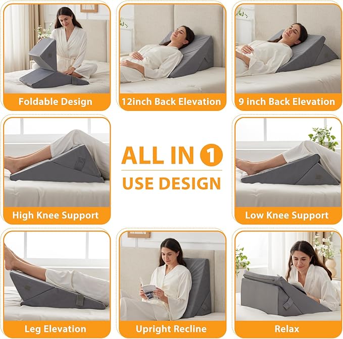 Ruqmuis Bed Wedge Pillow for Sleeping, 9&12 Inch Adjustable Wedge Pillow Set for After Surgery, Triangle Pillow for Back Pain Relief, Leg Support, Acid Reflux, Gerd, Velvet
