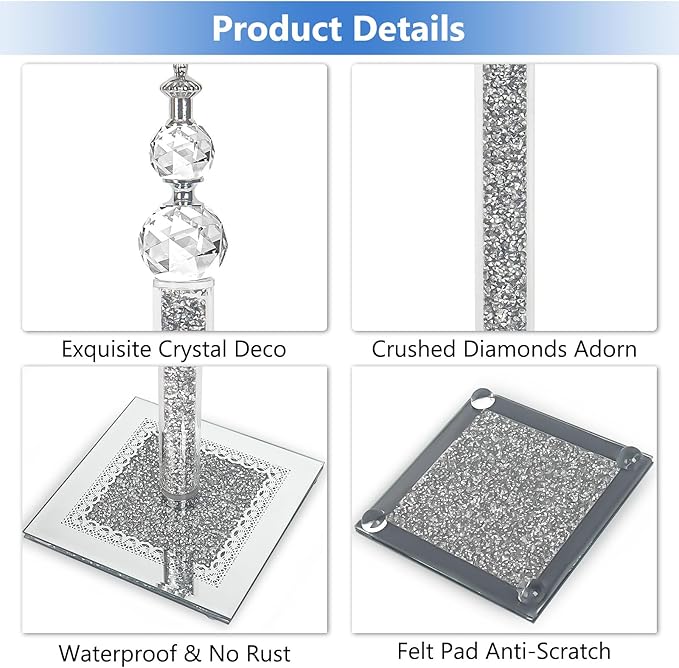 Crystal Paper Towel Holder, Bling Silver Paper Towel Roll Holder, Decor Standing Paper Towel Holder with Weighted Base, Paper Towel Dispenser for Kitchen Countertops Bathroom, Anti Slip(Square/Silver)