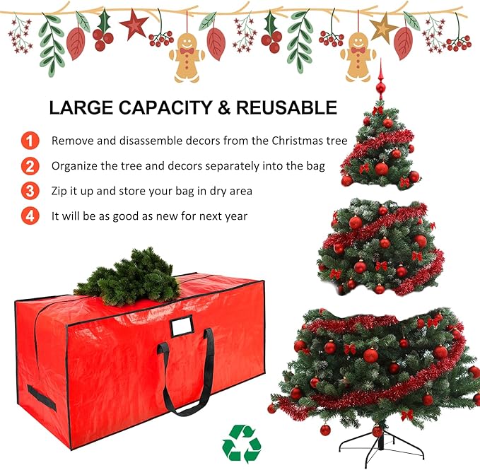 7.5 ft Christmas Tree Storage Bag, Fits Large Artificial Holiday Xmas Tree, Waterproof Material with Durable Reinforced Handles & Dual Zippers, Protects From Dust, Insects and Moisture, Red