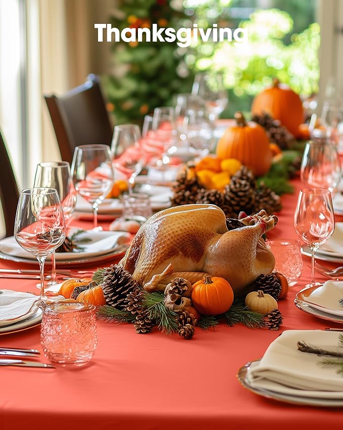 Pureegg Plastic Table Cloth Disposable 10 Pack, 54 x 108 Inch Table Cloths, Halloween Party, Thanksgiving Decorations, Harvest, Fall Tablecloths, Rectangle Tables, Leakproof & Sturdy, Orange
