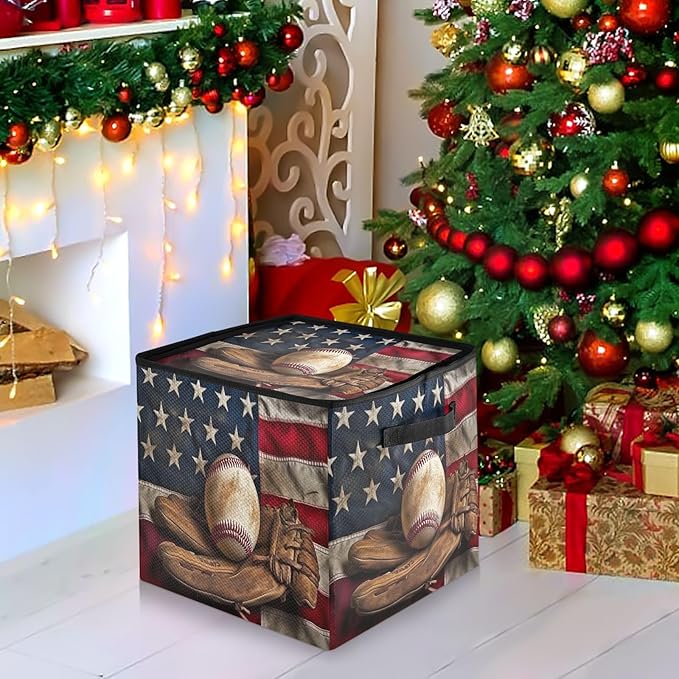 Kigai American Baseball Christmas Ornament Storage Box with Zipper & Adjustable Dividers Holiday Ornament Organizer Xmas Storage Container, 64 Balls