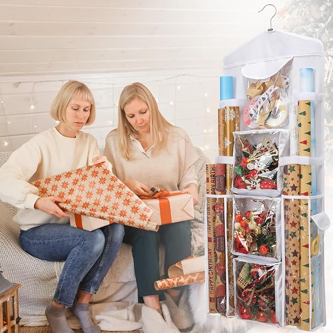 EXLIFBAG Wrapping Paper Storage, Gift Wrap Organizer Holder Double-Sided Hanging Gift Bag Storage Organizer