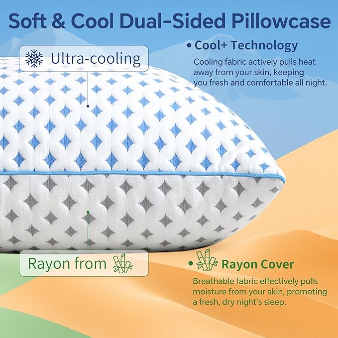 Memory Foam Pillow – Adjustable Loft Cooling Pillow Queen Size 1 Pack for Sleeping, Firm, Supportive, and Breathable Design for Hot, Side, Back, and Stomach Sleepers