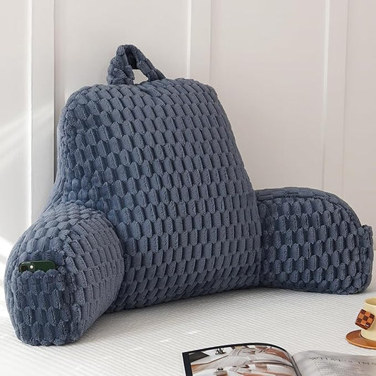 Yaoshuho Fluffy Reading Pillow for Sitting in Bed, Large Backrest Bed Pillow with Arms, Back Support Pillow for Lounging Bedrest, Navy