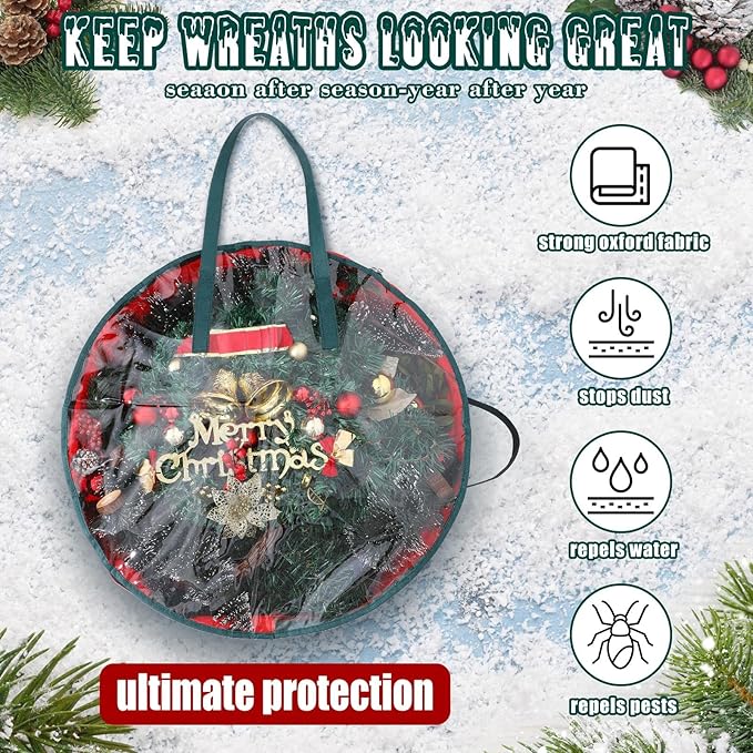 Shappy 20 Pcs Red Wreath Storage Bag Clear Wreath Box Storage Containers with Clear Window and Handle Garland Containers for Holiday Seasonal Bags