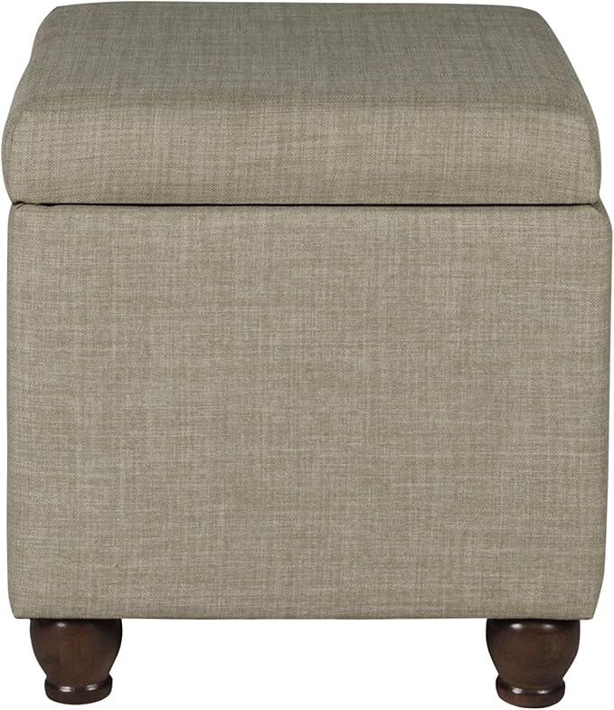 Homepop Home Decor | Upholstered MediumRectangular Storage Ottoman | Hinged Lid Ottoman with Storage for Living Room & Bedroom, Tan Linen
