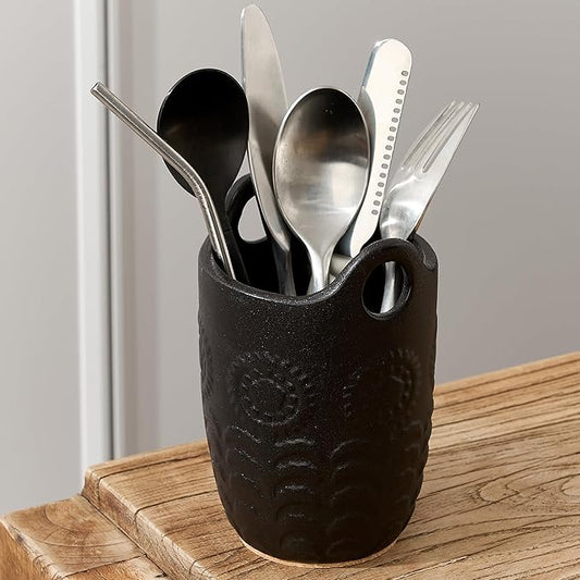5.75“ (H) Utensil Holder for Kitchen Counter, Cute Nordic Minimalist Style Cooking Utensil Holder and Crock Home Kitchen Decor, Ceramic Utensil Organizer for All kinds Spoon, Knife, Fork