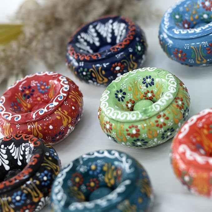 Decorative Ceramic Jar-Colorful Decorative Jar with Lid-Handmade Small Decorative Jar-Windproof Unique Jars-Turkish Home Decor (Turquoise)