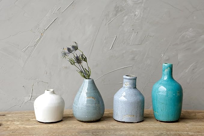Creative Co-Op Blue & Ivory Terracotta Vases (Set of 4 Sizes) (Pack of 3)