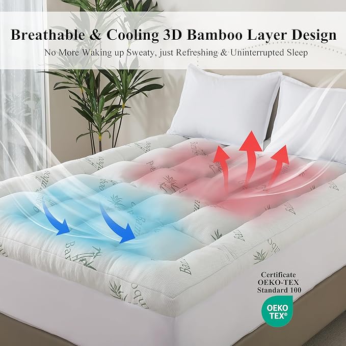 ELNIDO QUEEN® 3 Inch Memory Foam Mattress Topper King Size - Cooling Breathable Bamboo Viscose Pillow Top for Hot Sleepers, 1700 GSM Fill, Ultra Soft Mattress Pad for Back Pain Relief, 3"x78"x80"