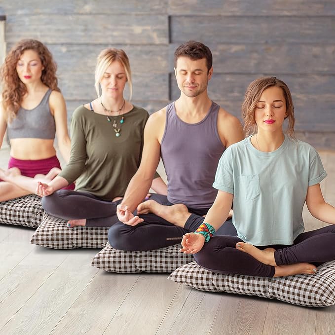 Geetery 12 Pcs Floor Pillows Bulk Seating Cushions for Floor Chair 15.7'' Large Meditation Cushion for Yoga Living Room Tatami Bedroom Balcony Office (Plaid Color,Square)