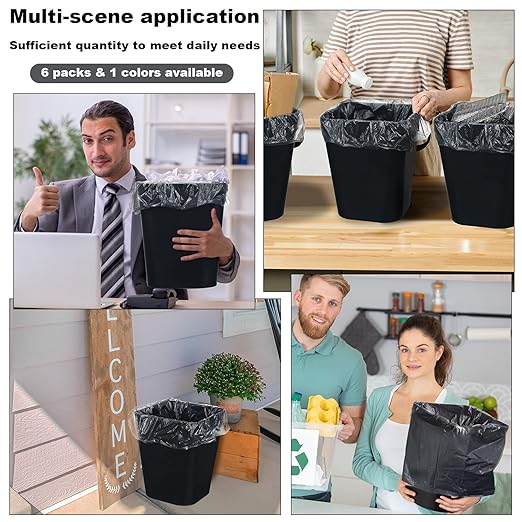 Eccliy 6 Pack 1.6 Gallons Trash Can Small Bathroom Plastic Trash Can with 3 Rolls of Bags for Bedroom Home Office Living Room Kitchen(Black,6)
