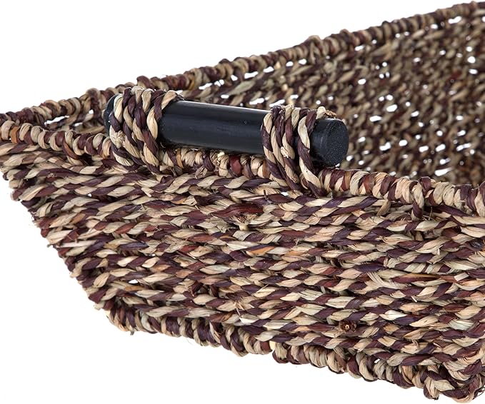 17.5 "x 10" x 4 "wooden handle seaweed rectangular basket, made of fiber tray, used for living room coffee table, bathroom counter, kitchen pantry, farmer's country storage cabinet.