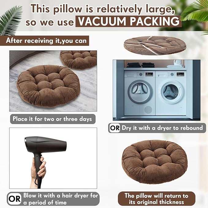 Jerify Floor Pillow Cushions Large Round Square Large Meditation Floor Pillow for Classroom Adult Meditation Picnic Party Seating Learning Daycare School(Round,Brown,4 Pcs)