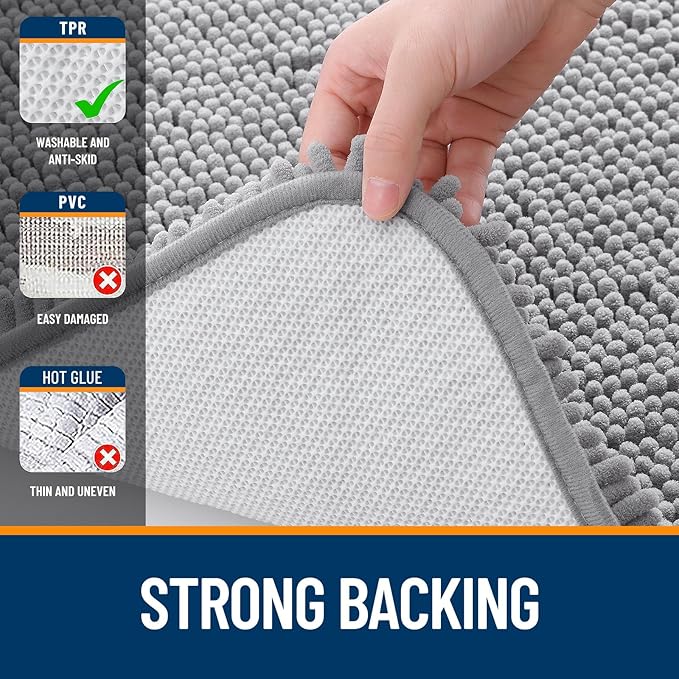 OLANLY Bathroom Runner Rugs 47x20, Extra Soft Absorbent Chenille Bath Rugs, Rubber Backing Quick Dry, Machine Washable Long Bath Mats for Bathroom Floor, Tub and Shower, Home Decor Accessories, Grey