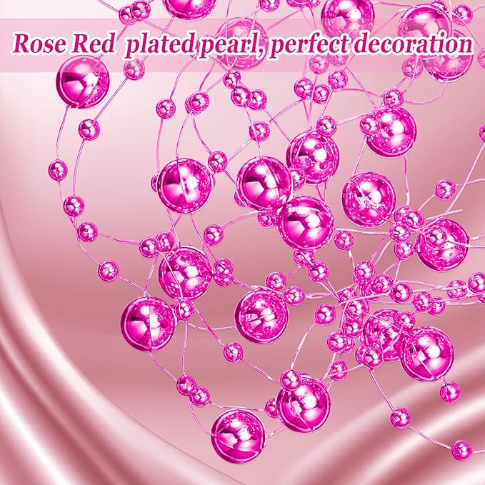 Tondiamo 24 Pcs Artificial Pearl String for Floating Candle Faux Pearls Beads String Garland Centerpiece Decoration for Vases Filler Wedding Spring Holiday Party Decor(Rose Red)