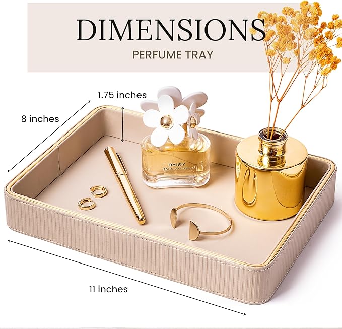 ZHEM Perfume Tray Valet Tray Night Stand Bedside Organizer| Perfume Organizer Catchall| Perfume Trays for Dresser Vanity Tray for Dresser Countertop| Perfume Holder (Beige)