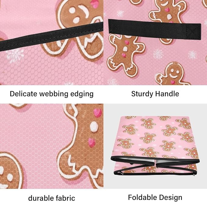 Pink Gingerbread Man Christmas Ornament Storage Basket Box Winter Xmas Holiday Storage Container Cube with Adjustable Dividers for 64 Holiday Ornaments or Decorations Keeps Clean and Dry