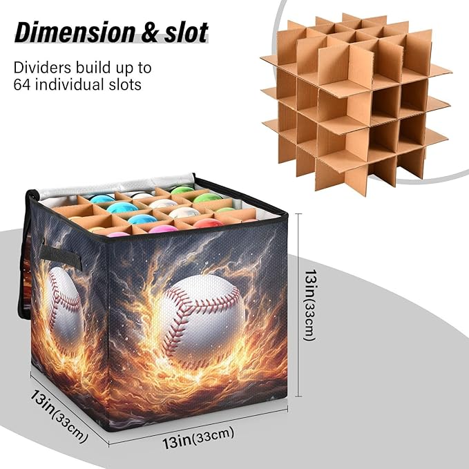Kigai Fire Baseball Christmas Ornament Storage Box with Zipper & Adjustable Dividers Holiday Ornament Organizer Xmas Storage Container, 64 Balls